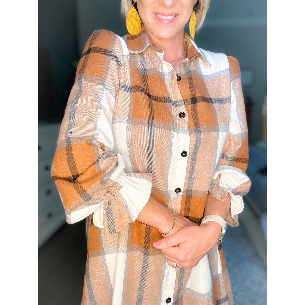 Ashton Ruffle Sleeve Shirt Dress