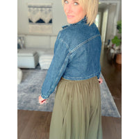 women's boutique denim cropped jacket back