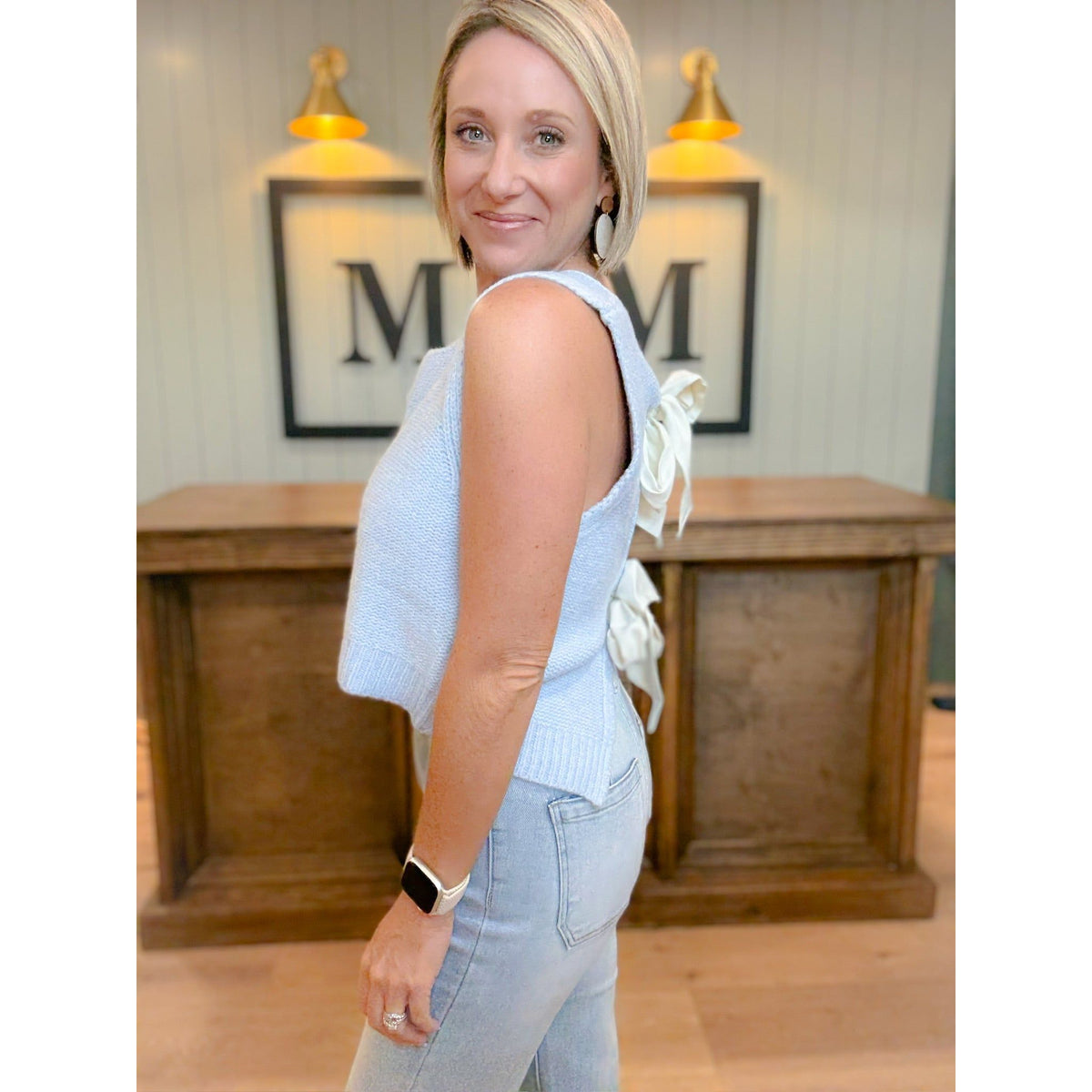 women's boutique tie back tank side