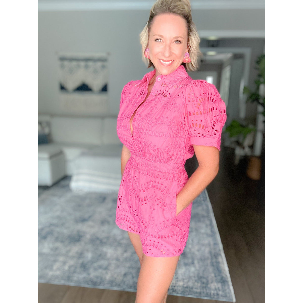 Kennedy Eyelet Romper Pink