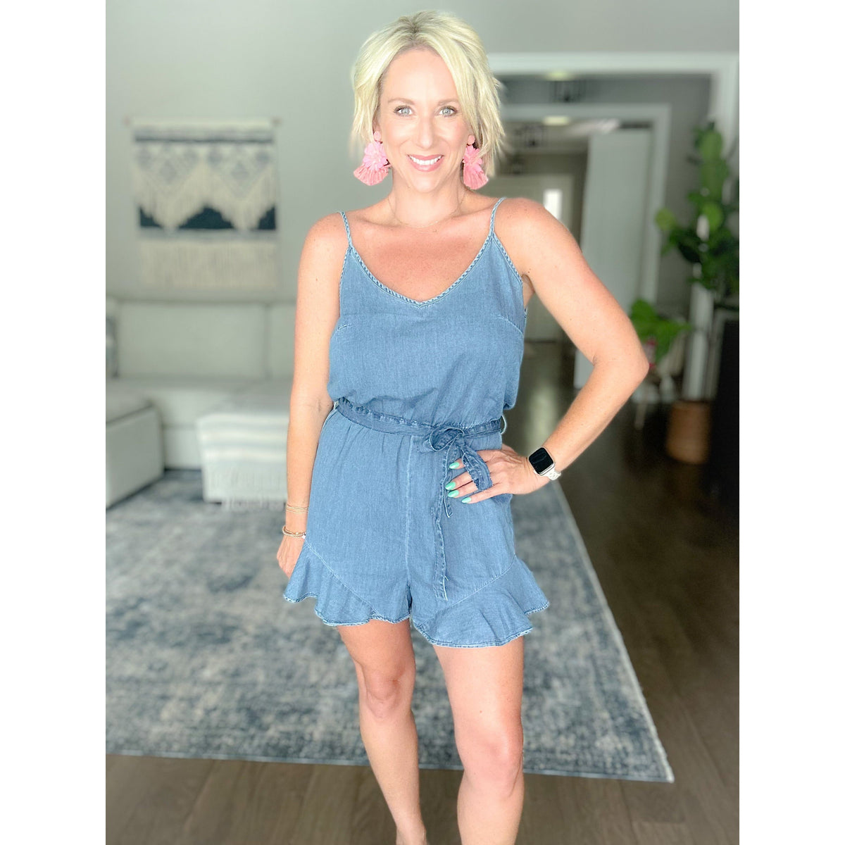 Caroline Belted Chambray Romper