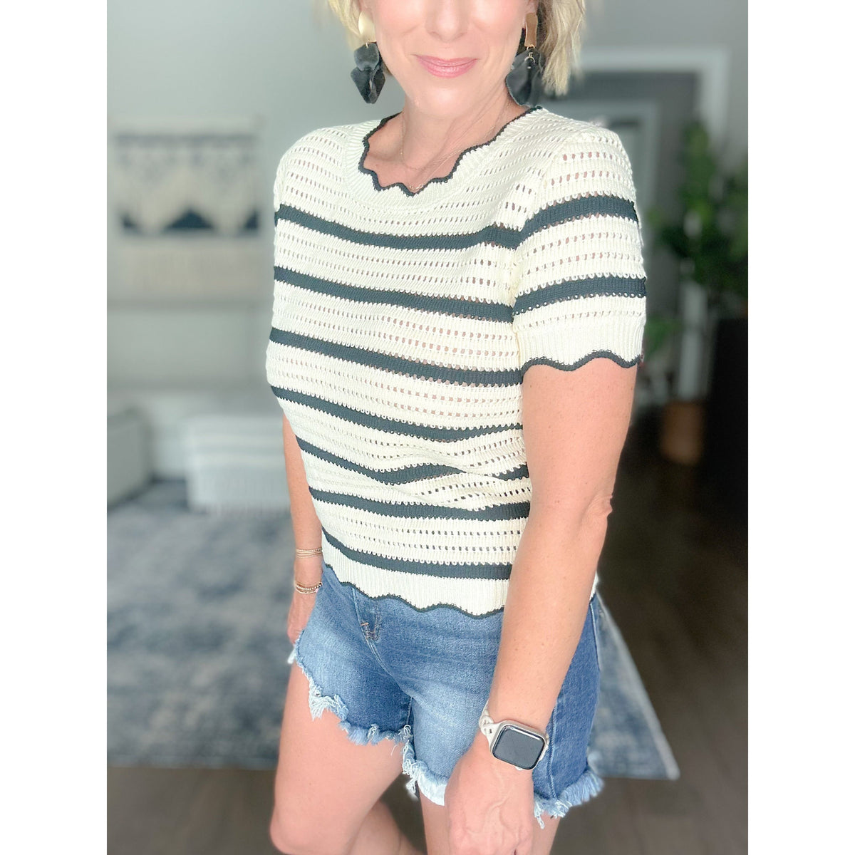 Leah Scalloped Edge Sweater