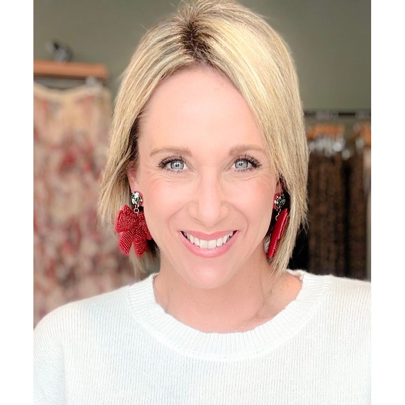 Red Christmas Bow Beaded Earrings