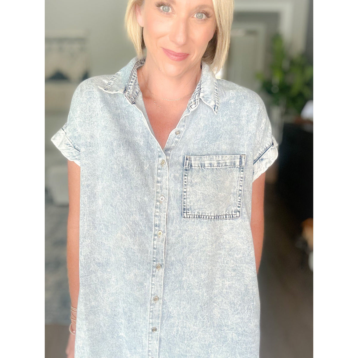 Frayed Hem Denim Shirt Dress