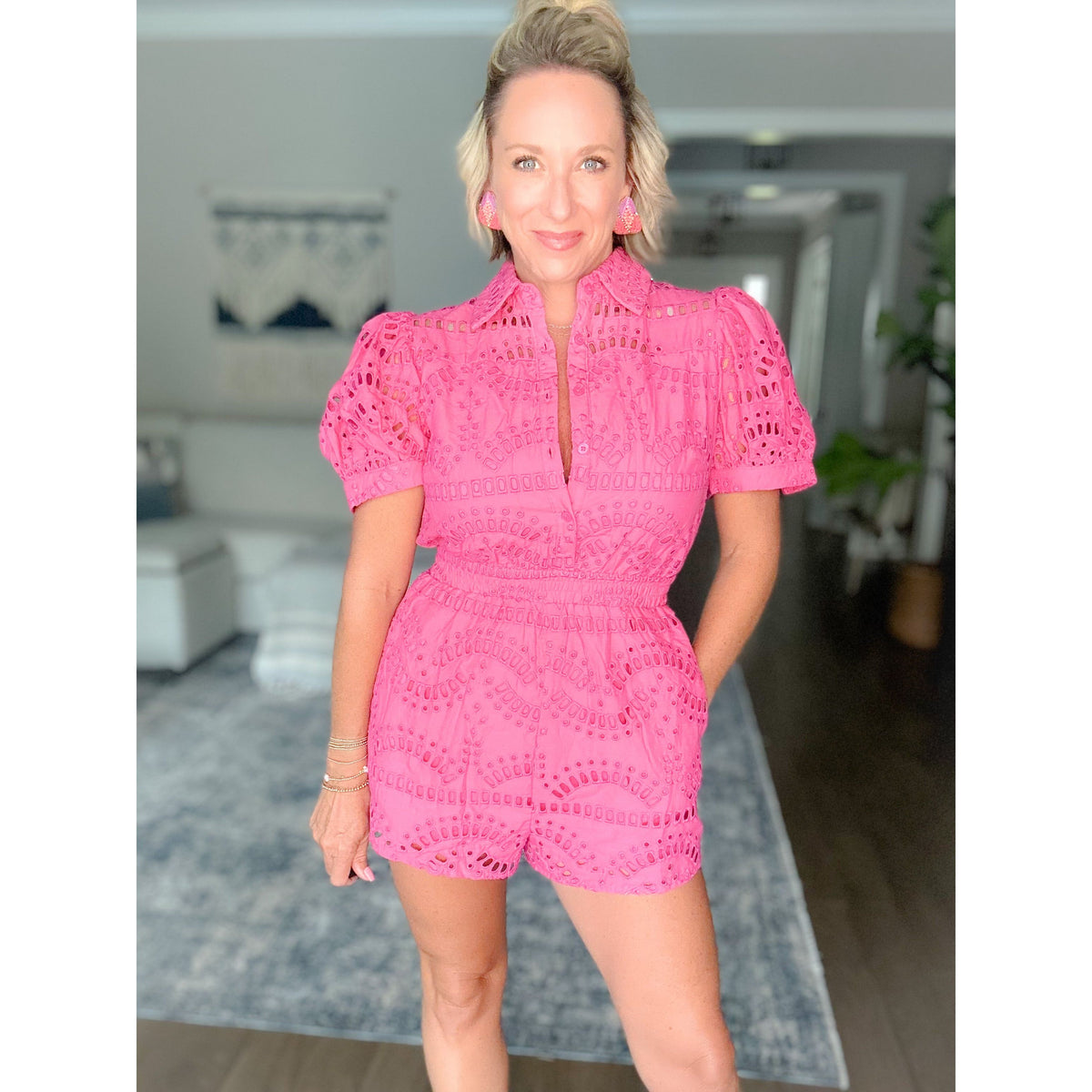 Kennedy Eyelet Romper Pink