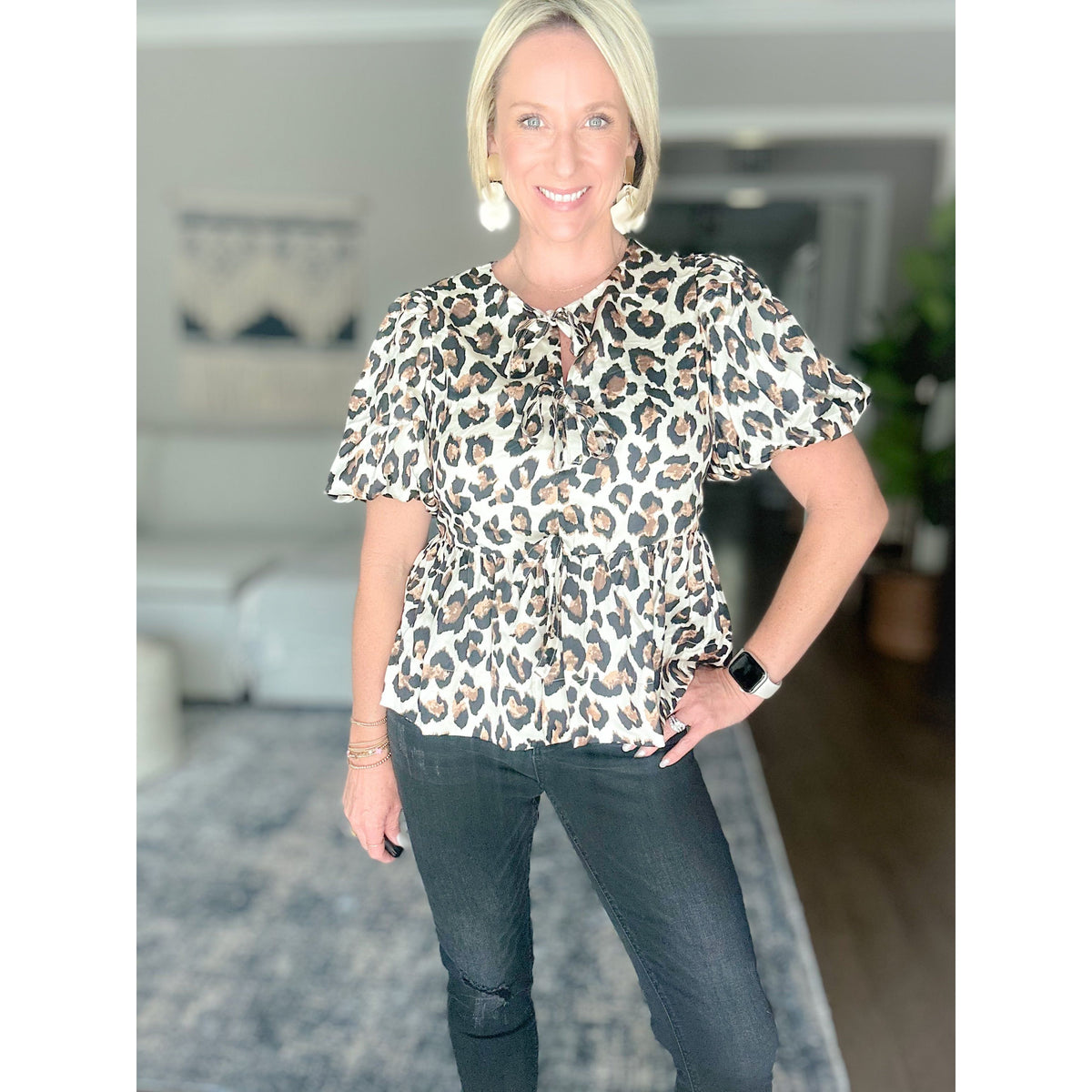 Nicole Leopard Bow Front Top