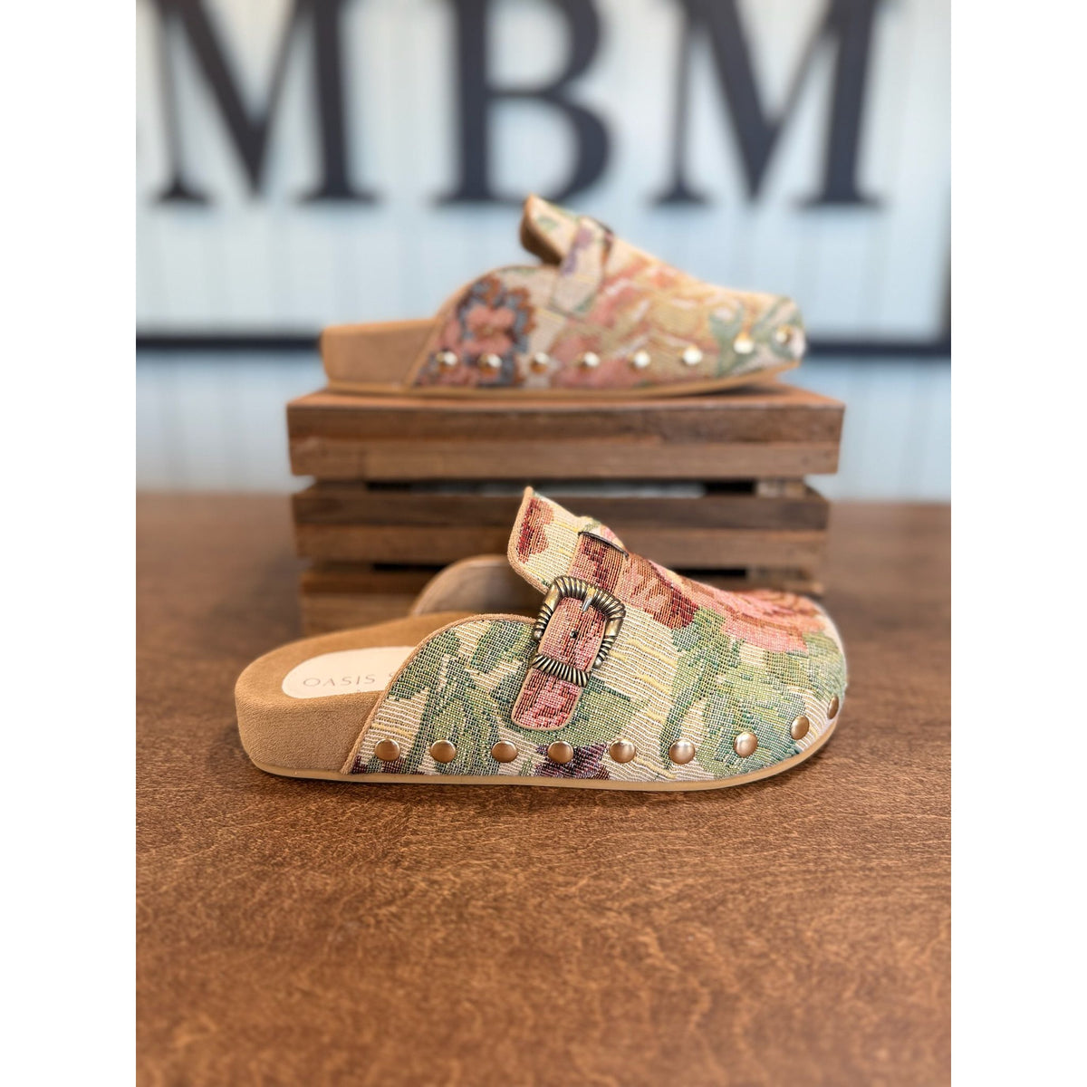 Tapestry Studded Buckle Clog