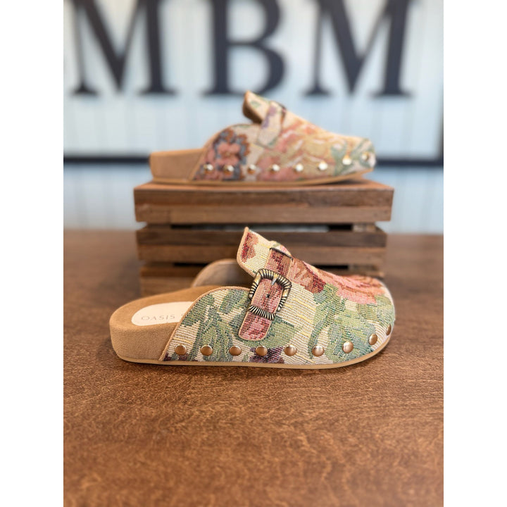 Tapestry Studded Buckle Clog