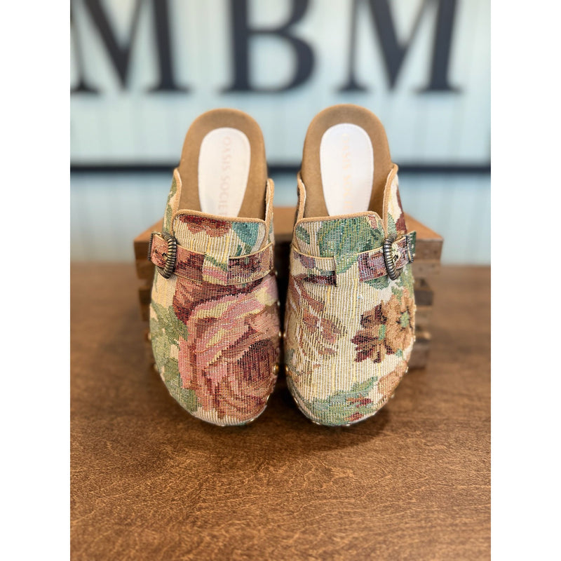 Tapestry Studded Buckle Clog