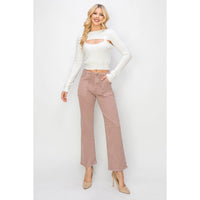 Risen Jeans- High Rise Patch Pockets Ankle Flare Mauve