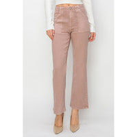 Risen Jeans- High Rise Patch Pockets Ankle Flare Mauve