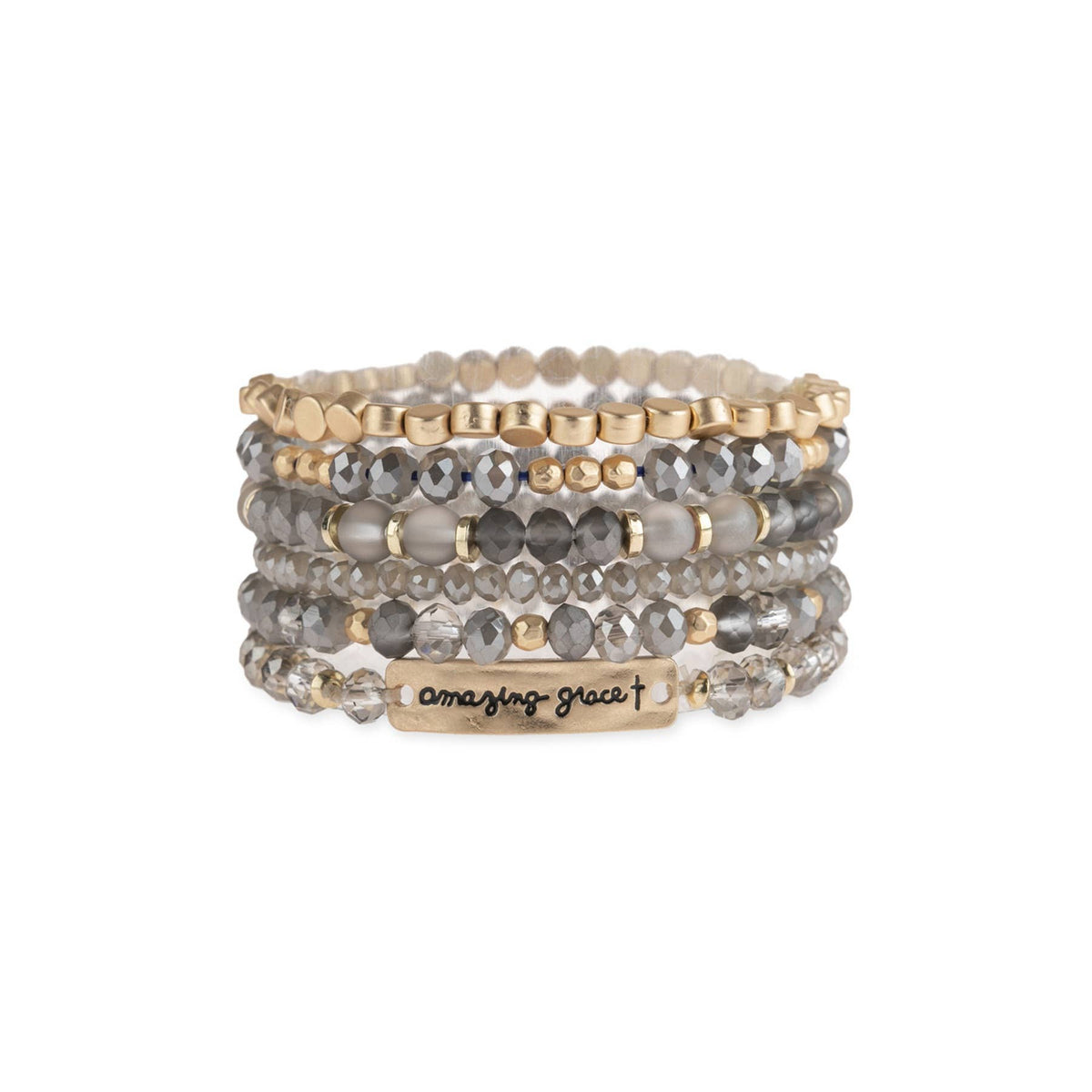 Amazing Grace Charm Mixed Beads Bracelet Set