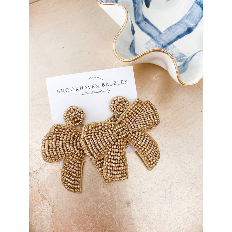 Gold Bow Beaded Earrings