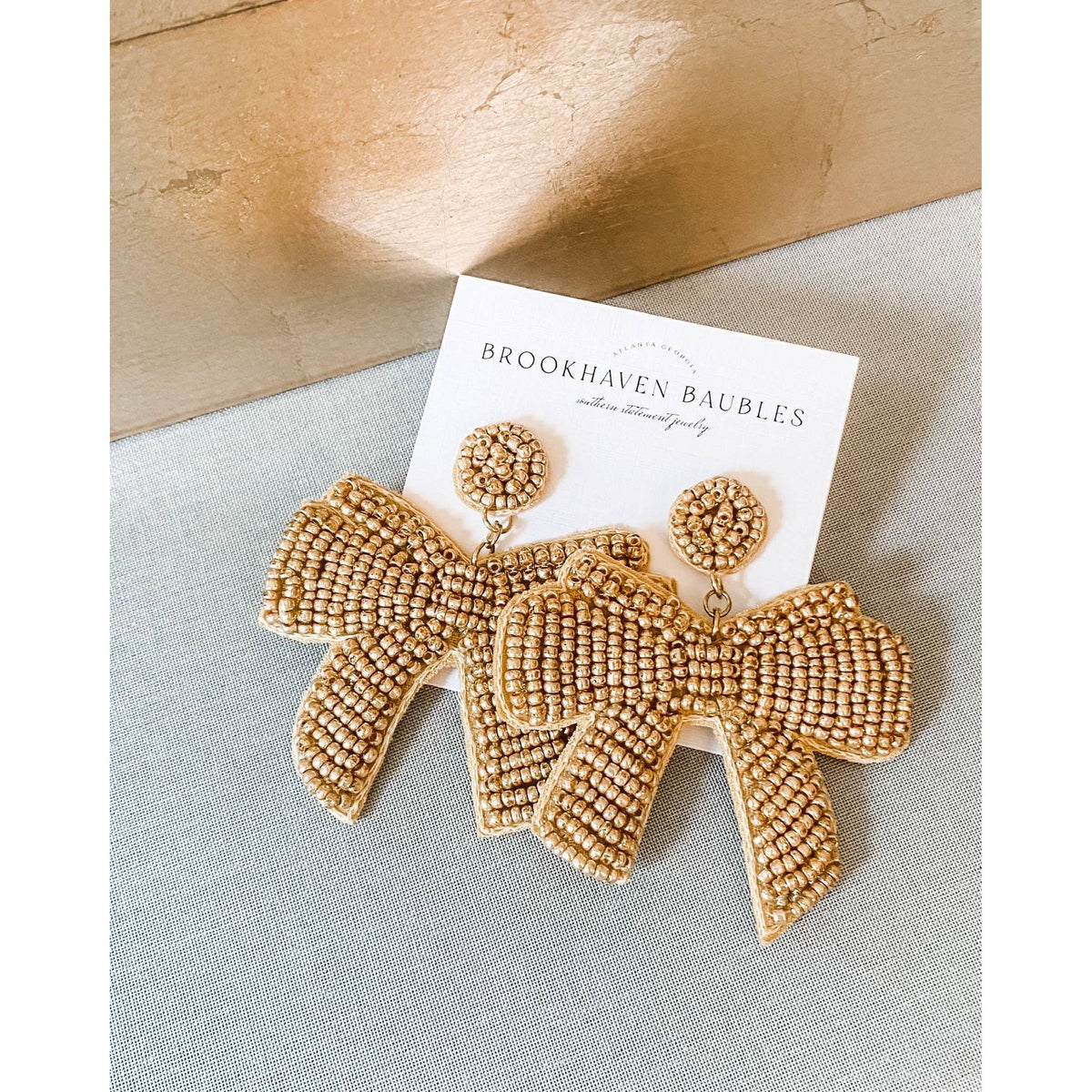 Gold Bow Beaded Earrings