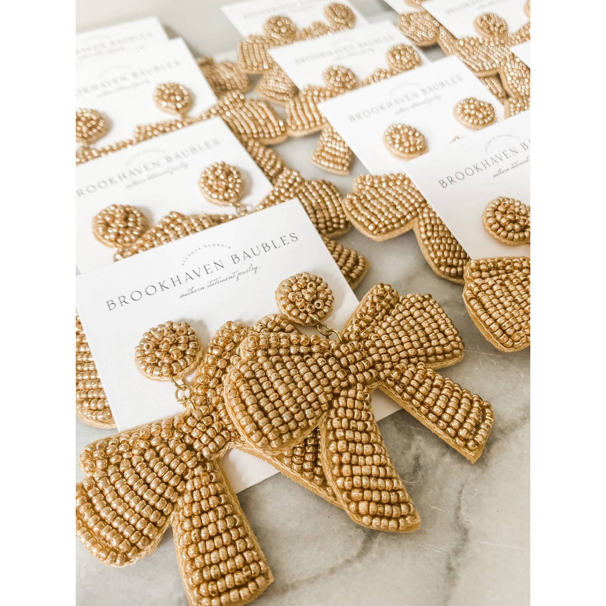 Gold Bow Beaded Earrings