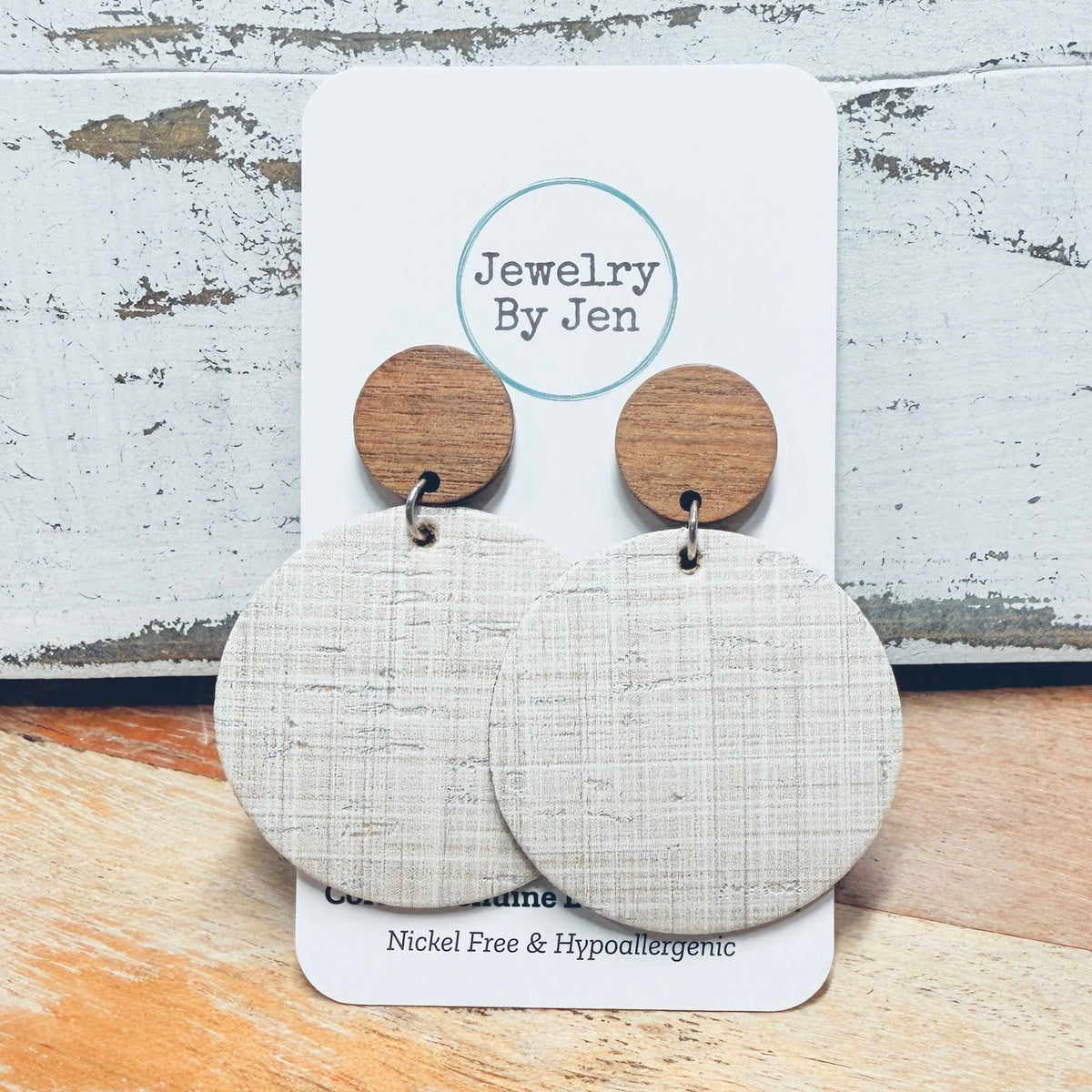 Wood Stud Natural Linen Earrings