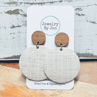 Wood Stud Natural Linen Earrings