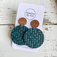Teal Weaved Wood Post Earrings