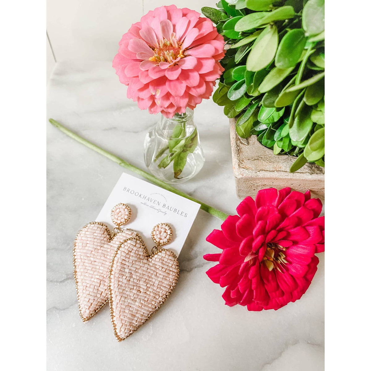 Pretty In Pink Beaded Heart Earrings