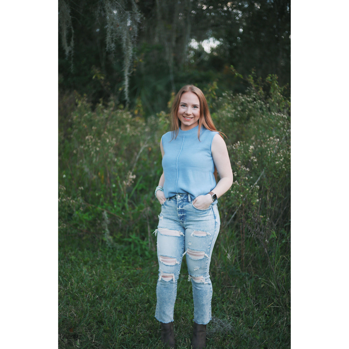 Misty Blue Sleeveless Sweater